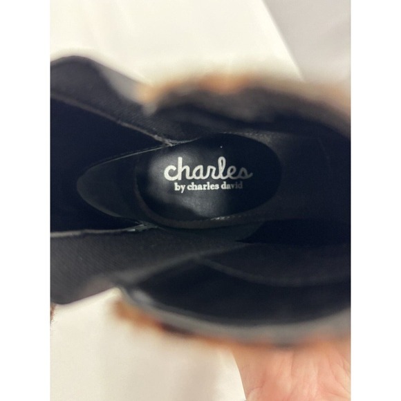 Charles by Charles David Panama Faux Fur Boots Brown Black Animal Print Pointy - Picture 8 of 12